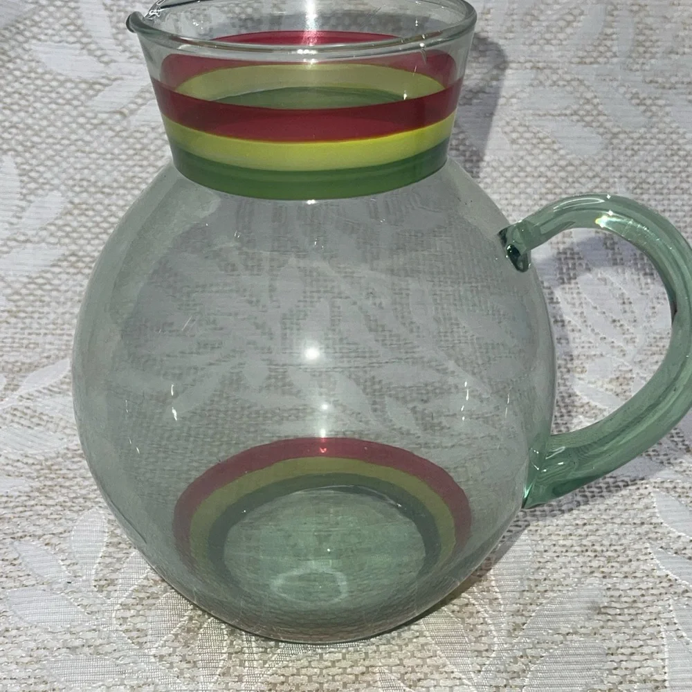 Colorful Glass Pitcher with Striped Design